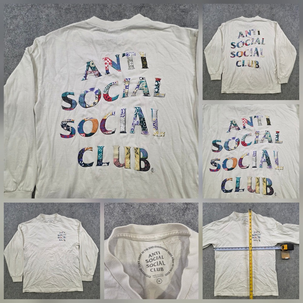Anti Social Social Club Shirt Mens Medium White Long Sleeve Logo Graphic Tee